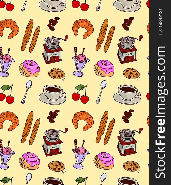 Illustration of seamless food pattern. Illustration of seamless food pattern