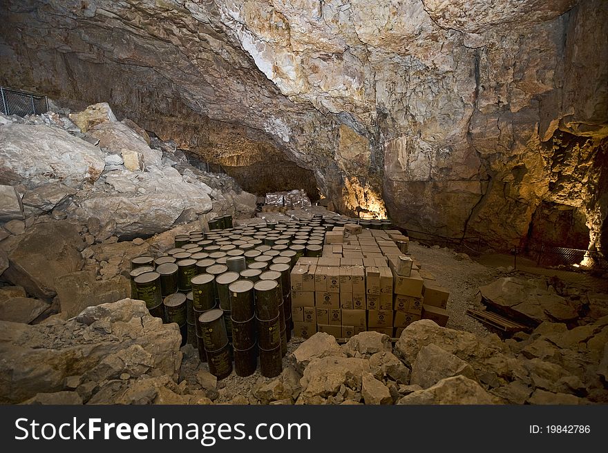 Food and survival items for people who bought tickets at US largest dry caverns, in case of nuclear war. The caverns are at least 100m under ground.