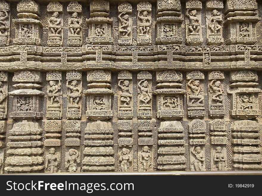 Depiction of various music and dance poses by deft hands on wall of Sun Temple, Konark, Orissa, India, Asia. Depiction of various music and dance poses by deft hands on wall of Sun Temple, Konark, Orissa, India, Asia