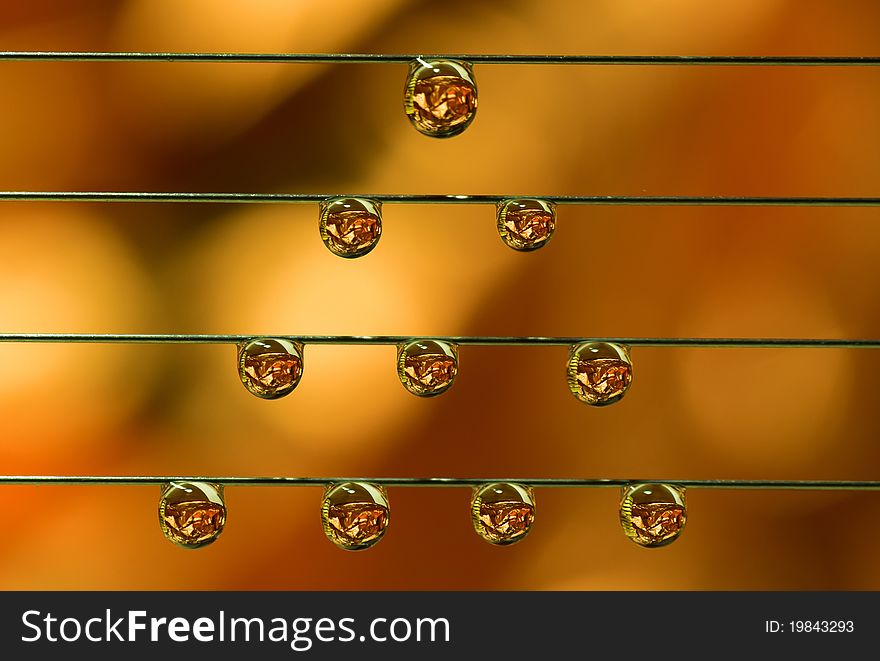 Color raindrops on steel wire