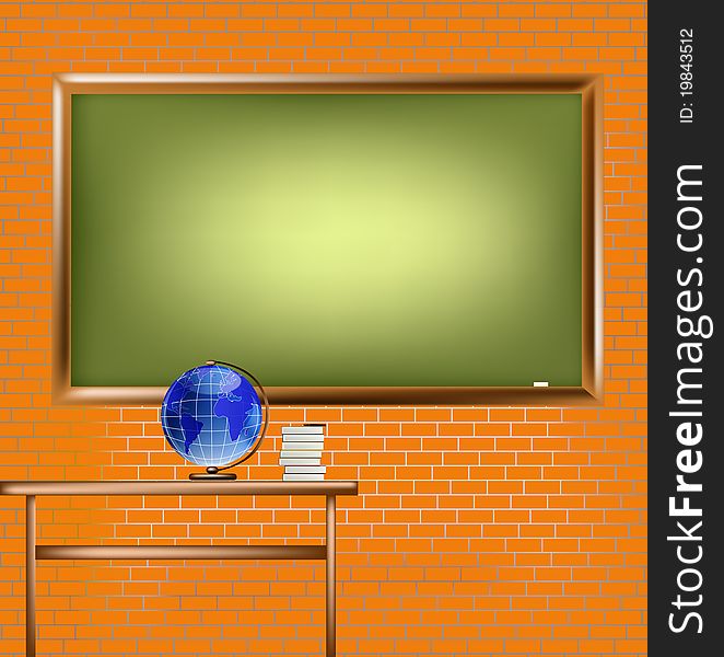 Empty School Blackboard At Brick Wall