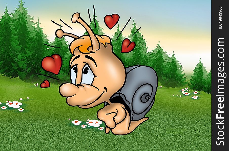 Amorous Snail - Cartoon Background Illustration, Bitmap