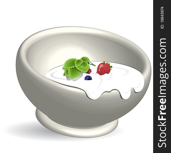 Illustration dairy product with berry in white cup