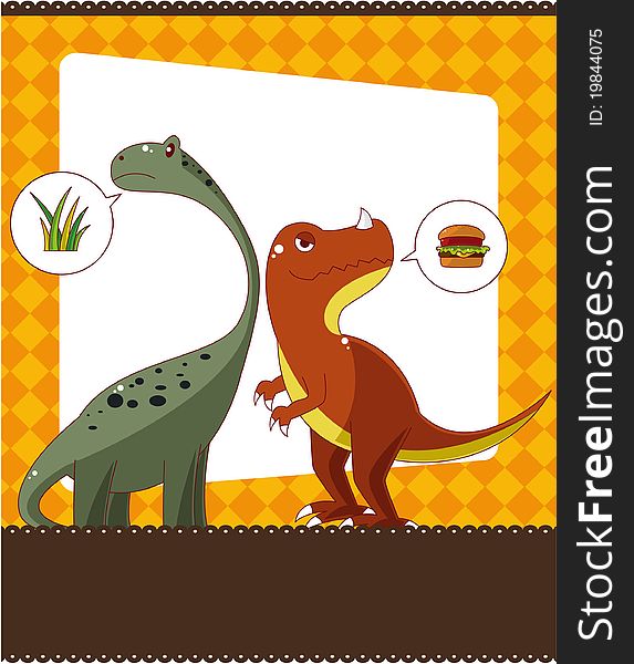 Cartoon dinosaur card, drawing