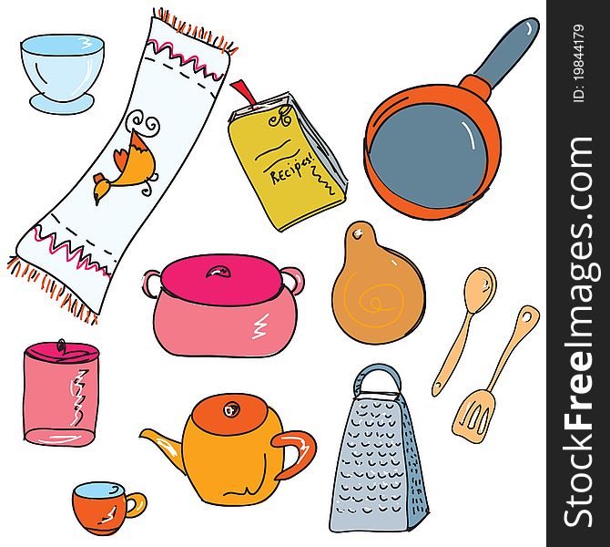 Set of kitchen accesories doodle