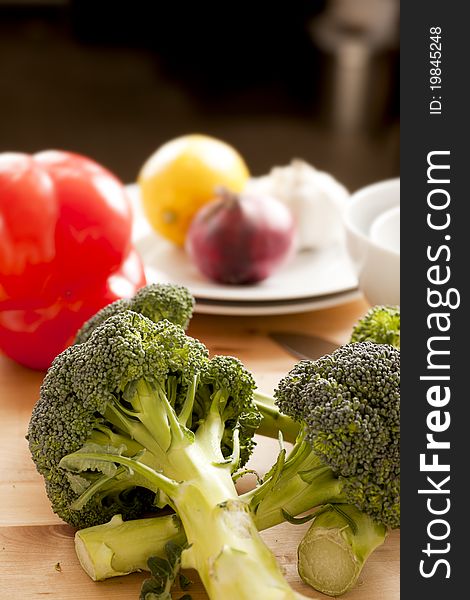 Mixed vegetables on a cutting board in the kitchen. Mixed vegetables on a cutting board in the kitchen