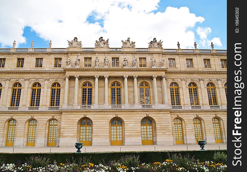 Castle of Versaille frontage with blue sky in the background , Landscape. Castle of Versaille frontage with blue sky in the background , Landscape