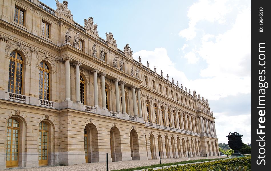 Castle of Versaille frontage with blue sky in the background , Landscape. Castle of Versaille frontage with blue sky in the background , Landscape