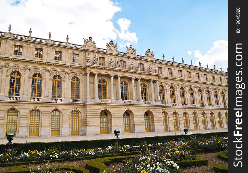 Castle of Versaille frontage with blue sky in the background , Landscape