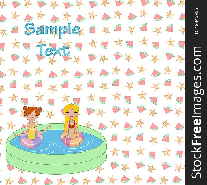 Vector Illustration of funny Kiddie style design summer background with Kids in the swimming pool