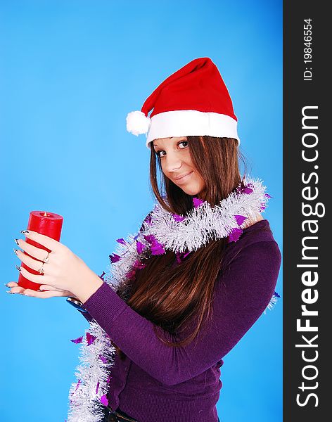 Portrait of beautiful girl wearing santa claus clothes. Portrait of beautiful girl wearing santa claus clothes.