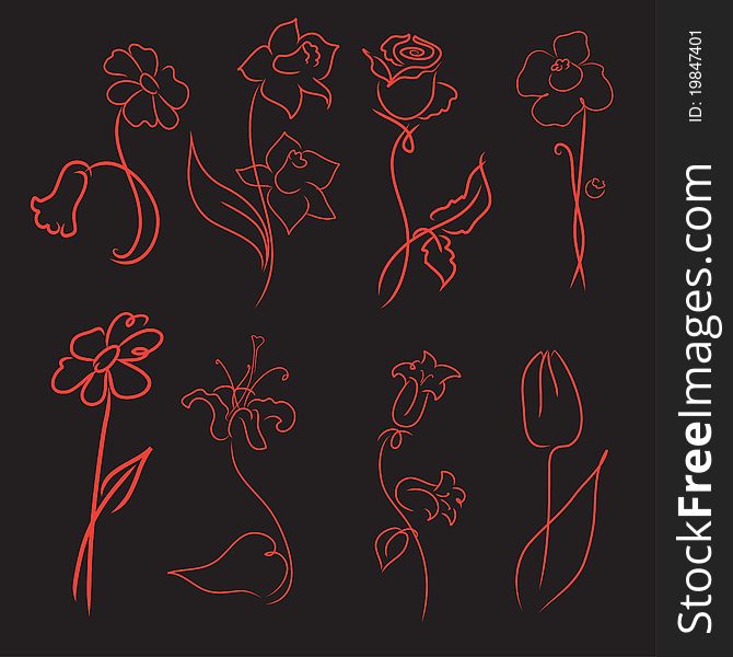 Vector illustration of flowers Design Set made with simple line only