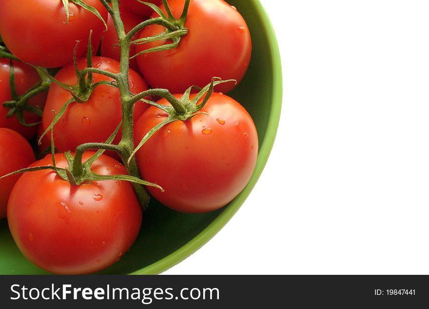 Closeup of fresh tomatoes text