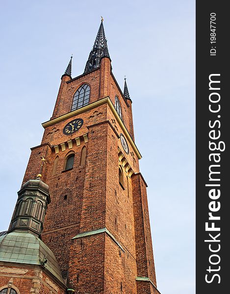 The Riddarholmen Church (Riddarholmskyrkan) in Stockholm, Sweden. The Riddarholmen Church (Riddarholmskyrkan) in Stockholm, Sweden