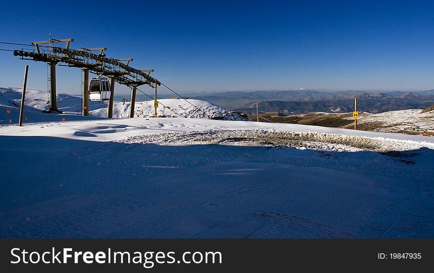 A cableway, reaching the ski resort of Sierra Nevada (Granada, Spain)