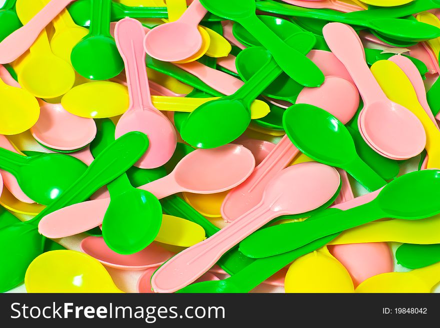Vivid Colorful Of Spoon Pile