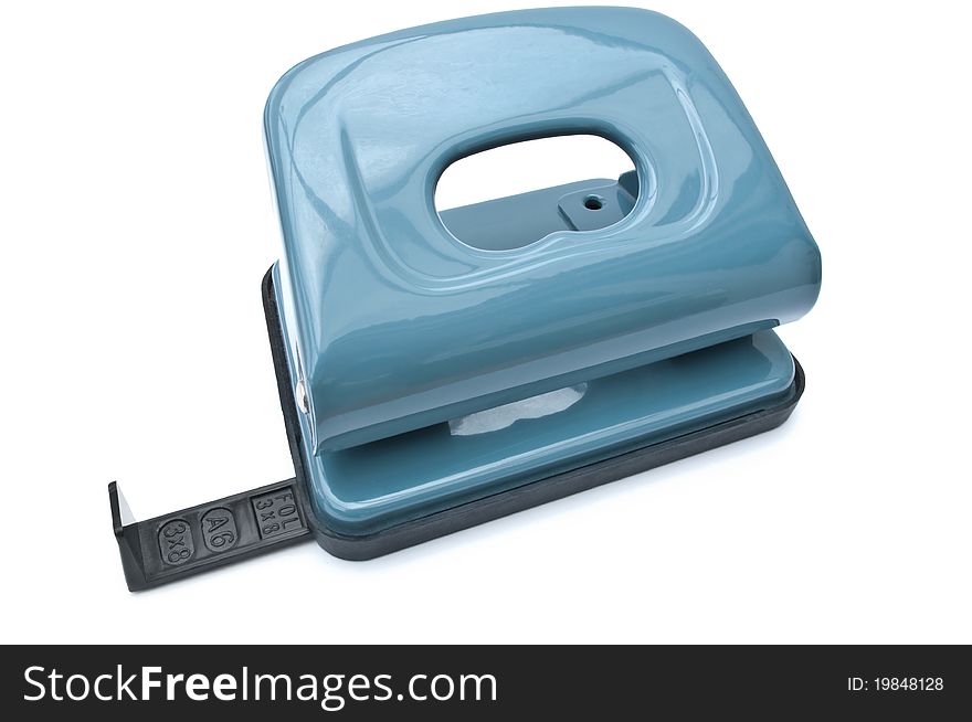 A single blue hole puncher isolated over white