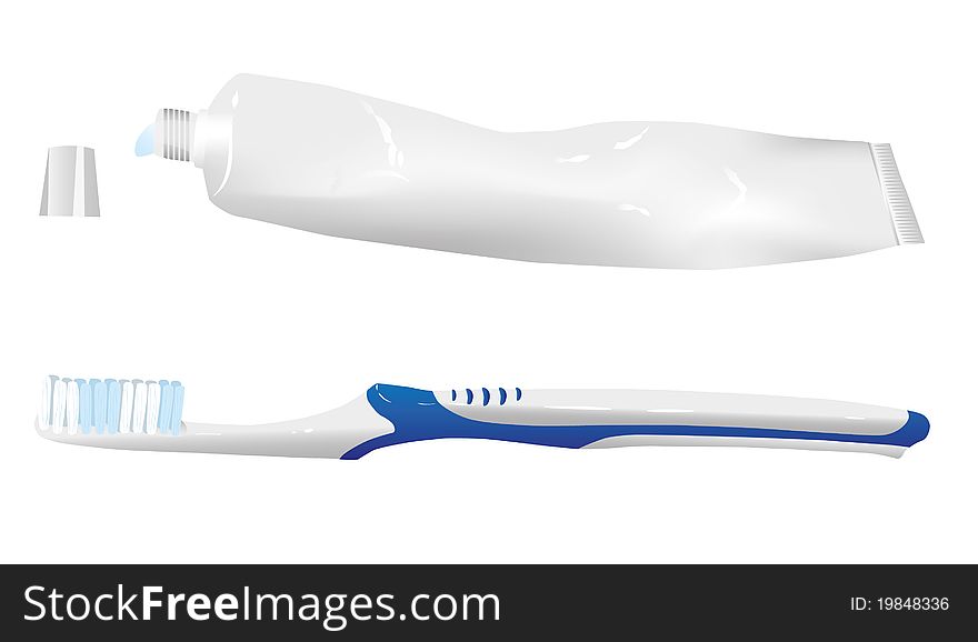 Tooth paste and brush isolated on the white