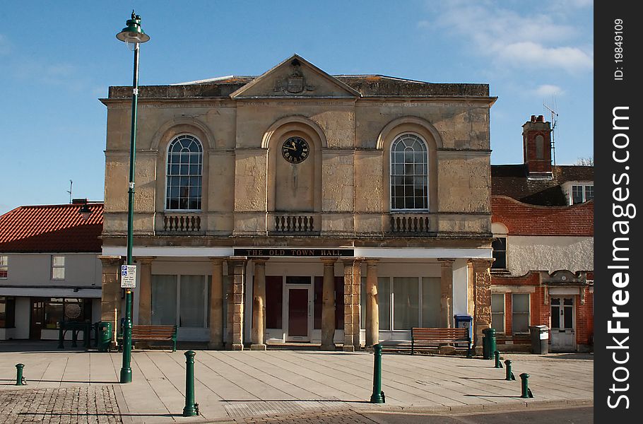 An old Bath stone town hall in the market square at Westbury Wiltshire in England. An old Bath stone town hall in the market square at Westbury Wiltshire in England