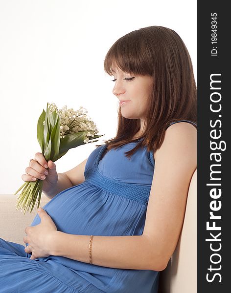 Pregnant girl in a dress with colours. Pregnant girl in a dress with colours