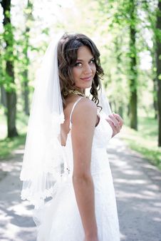 Young Bride Standing In An Alley In The Park Stock Image Young Bride Standing In An Alley In The Park Stock Image