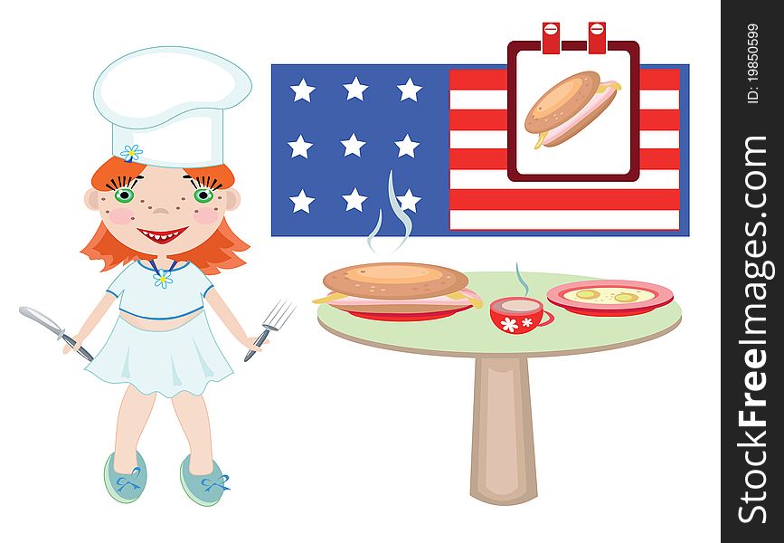 National Hot Dog Day,girl cook and table with food