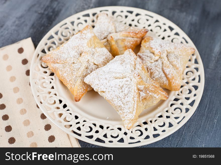 Sweet pastry with icing sugar. Sweet pastry with icing sugar