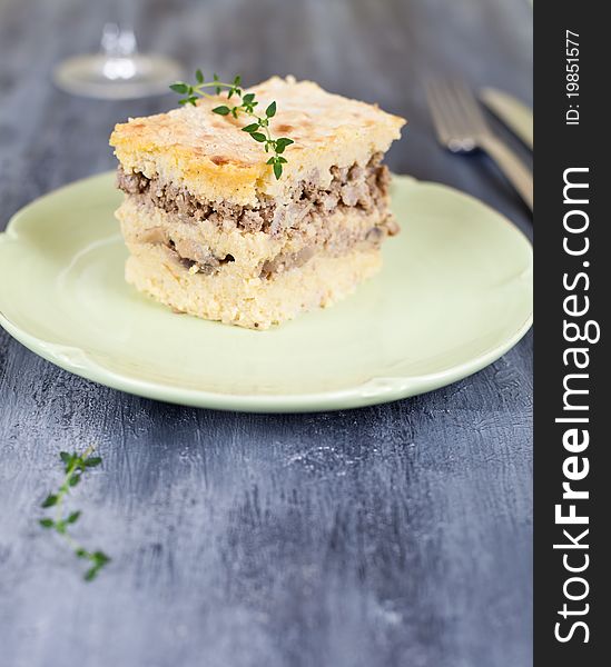 Baked pie made from millet,mushrooms and minced meat. Baked pie made from millet,mushrooms and minced meat