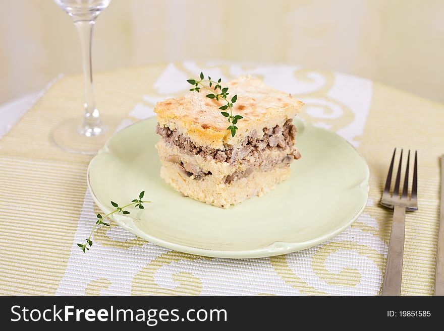 Baked pie made from millet,mushrooms and minced meat. Baked pie made from millet,mushrooms and minced meat