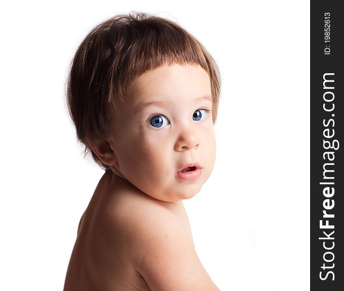 Single beautiful baby isolated on the white