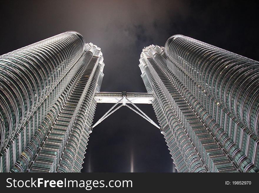 Petronas towers night shot showing both towers. Petronas towers night shot showing both towers