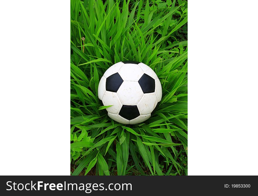 One foot ball on green grass