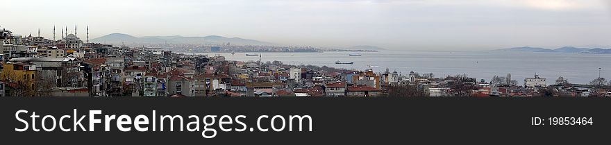 Panorama of Istanbul city with roof of sultanahmet mosque. Turkey