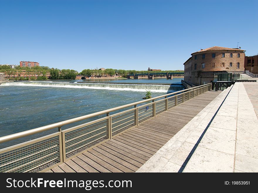 Viewing platform and tourist route of walk along the Garonne River in City Toulouse, France. Viewing platform and tourist route of walk along the Garonne River in City Toulouse, France.