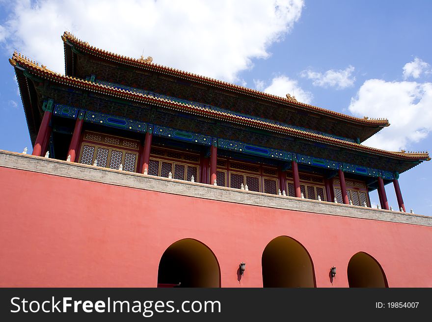 The gate of Xuanwumen (Shenwumen) is north entry of Forbidden City and portal of the Palace Museum, city Beijing, China. The Forbidden City is a historical museums and protected by UNESCO.