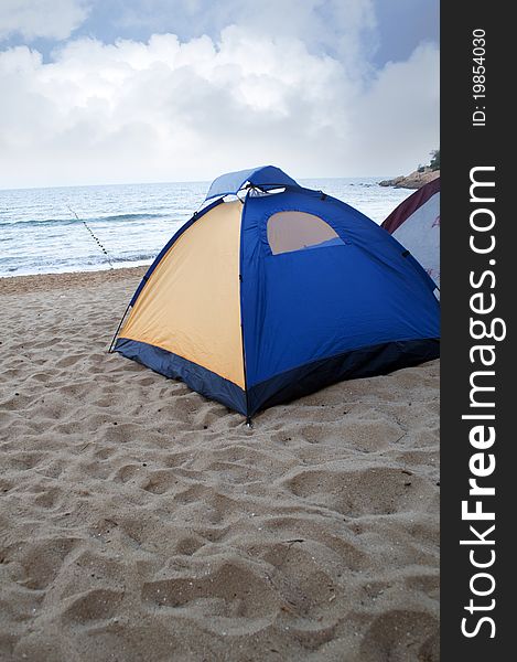 The tent on the beach with pretty sky. The tent on the beach with pretty sky