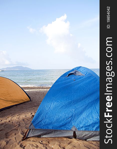 The tent on the beach with pretty sky. The tent on the beach with pretty sky