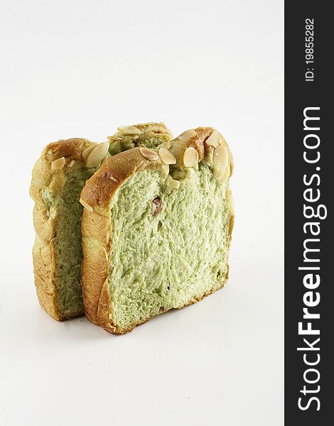 Green tea bread on a white background