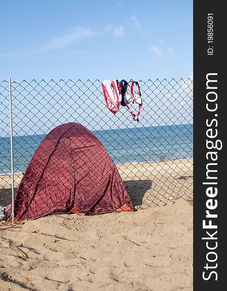 The tent on the beach . The tent on the beach .