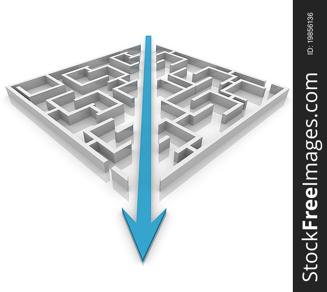 Arrow cuts a maze in two parts