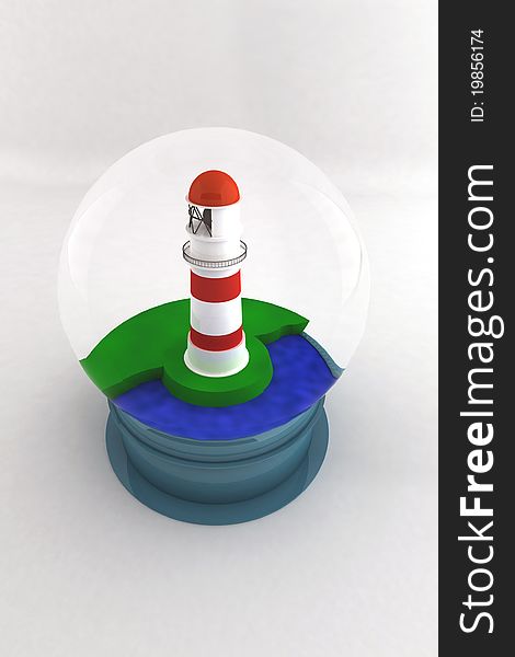 Render souvenir glass bowl with a lighthouse