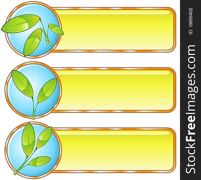 Yellow glossy horizontal banners with plant icon. Yellow glossy horizontal banners with plant icon