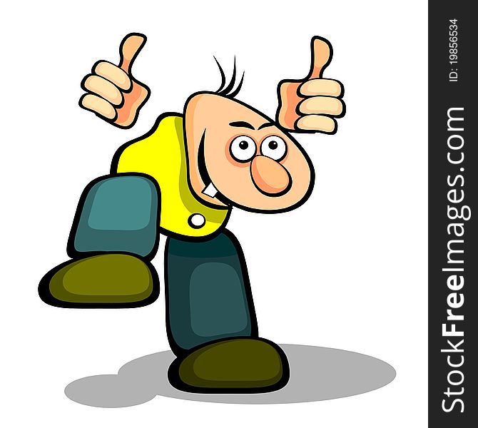 Cartoon stylized man jumping and showing thumbs up. Cartoon stylized man jumping and showing thumbs up