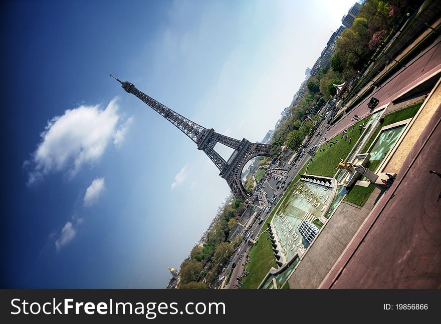 The most famous sight of all in Paris - the eiffel tower. As seen from the Place du Trocadero. The most famous sight of all in Paris - the eiffel tower. As seen from the Place du Trocadero