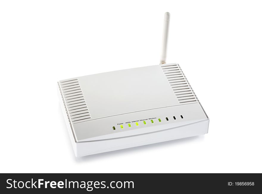 Modern wireless router, isolated on white. Modern wireless router, isolated on white.