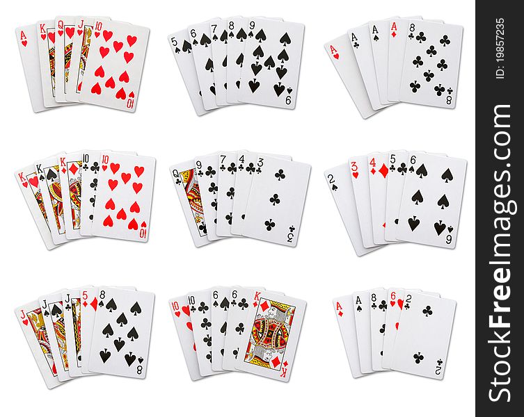 A set of 9 pokers hands. A set of 9 pokers hands