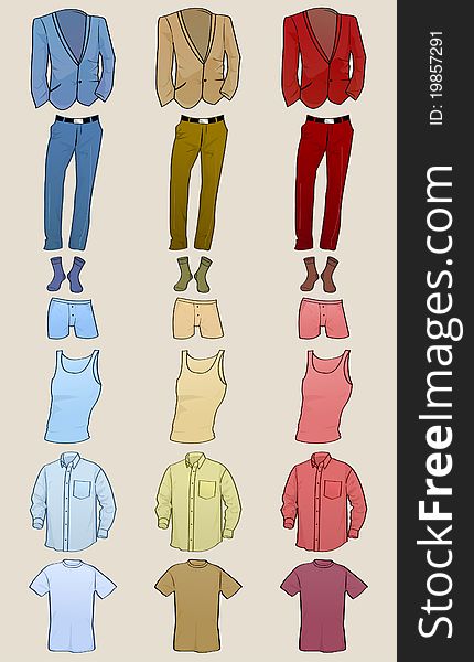 Vector illustration of cool Men clothes icon set in the different colors. Vector illustration of cool Men clothes icon set in the different colors