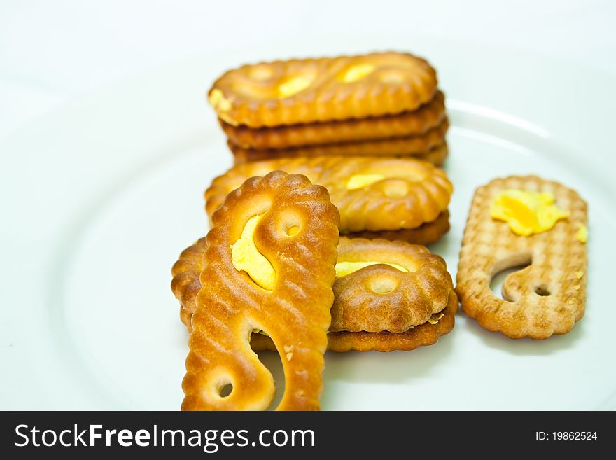 Cookies crackers with cream yellow. Cookies crackers with cream yellow.