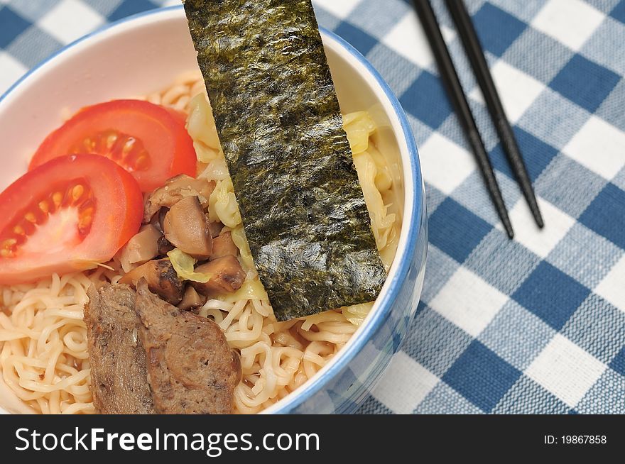 Delicious Japanese style seaweed ramen noodles soup.