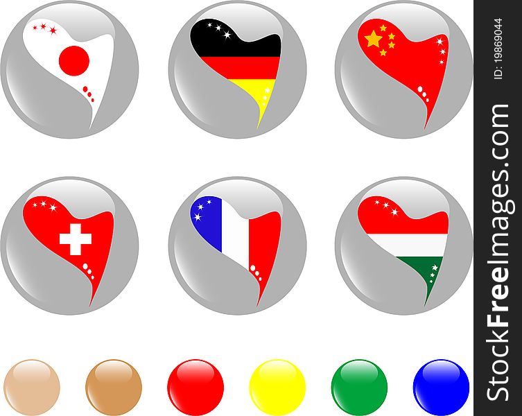 National Heart Flags Icon Shiny Button